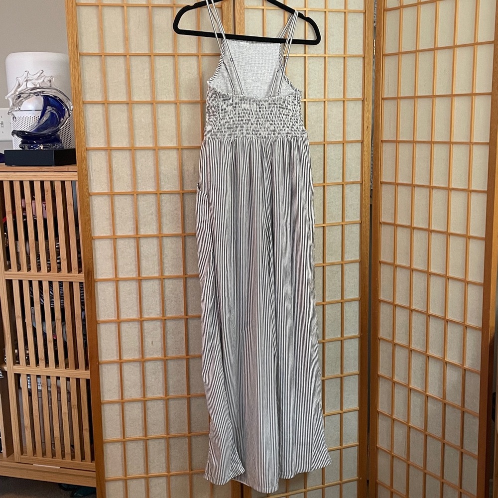 American Eagle Black Striped High Neck Smocked Jumpsuit S - Picture 9 of 17